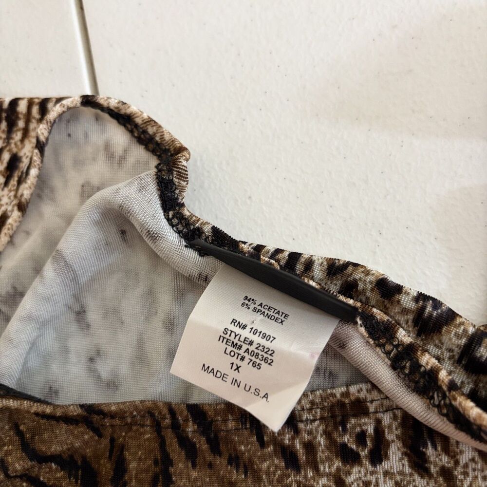 Citiknits Tank Top Women's 1X Made in USA Cheetah Sleeveless Round Neck Shirt - Picture 7 of 8